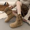 Fashion Flat Single Boots Autumn New Round Toe Suede Sleeve Soft Sole Anti-Slip Wear-Resistant Booties