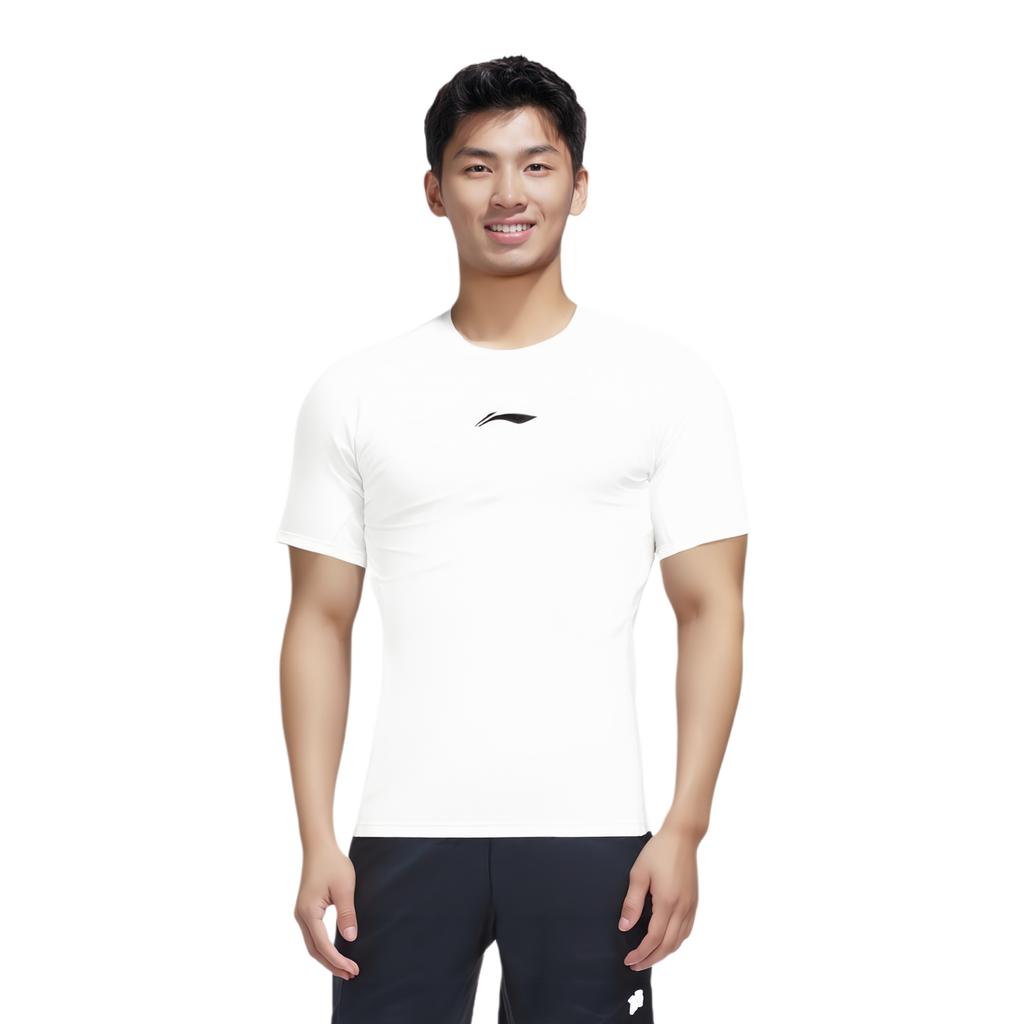 Li-Ning Comfortable Simple Athletic Slim Fit Round Neck Short Sleeve T-Shirt Men tops White AUDV069-1
