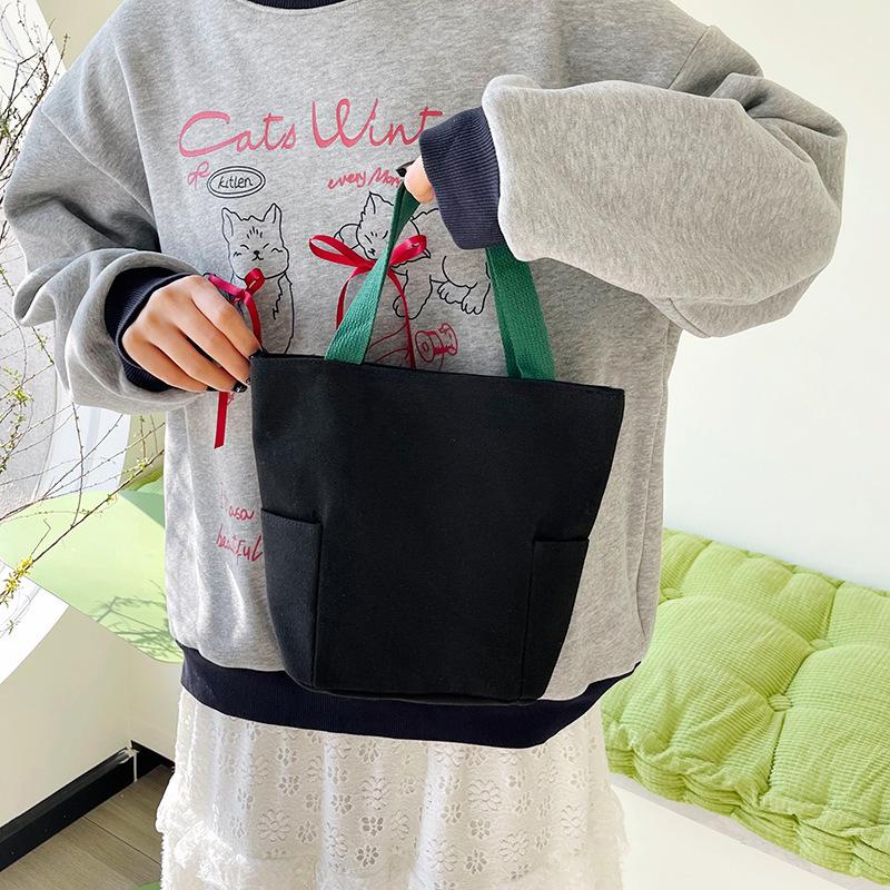Handbag Bucket Canvas Bag New Fashion Bento Small Square Bag Blank Solid Color Cloth Bag