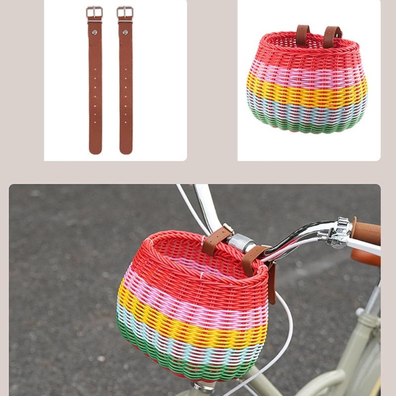 Bicycles Basket with Fasten Strap, Plastic Bicycles Front Basket for Kids Adjustable Bike Handlebar Storage Bike Basket