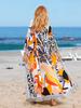 EDOLYNSA 2024 Multicolored Women Bikini Kimono Cardigans Boho Print Long Bathing Suit Cover Ups Swimwear Plus Size Loungewear with Self Belt Outfits