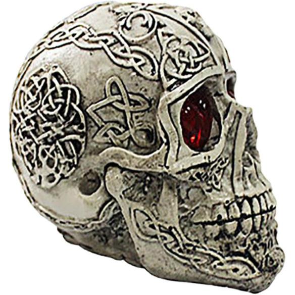 Halloween Gothic Glowing Skull, Human Skull with LED Light Up Glowing Eyes, Lighted Novelty Resin Statue, for Indoor Bar Holiday Horror Haunted House