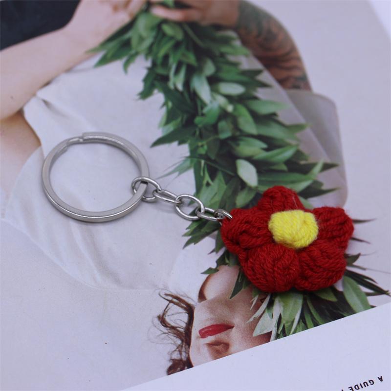 Creative Handmade Knitted Sunflower Keychain Keyring For Women Girl Cute Crocheted Flower Pendant Car Key Ring Handbag Gifts New