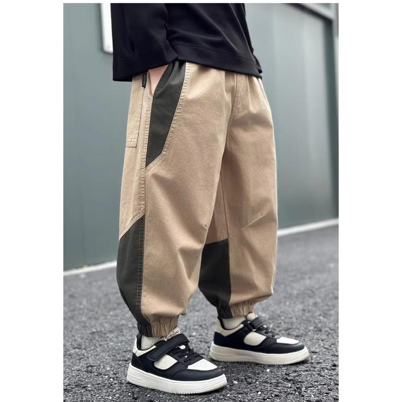 Spring Autumn Fashion Splicing Style Boys Pants Loose Patchwork Sport Overalls Cargo Trousers