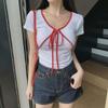 New Arrivals Open Run Women Spandex Color Block Crop ShorT Sleeve T shirT Rayon