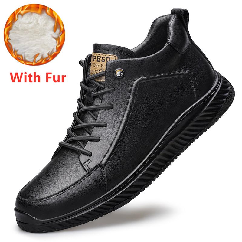Mode Winter Plüsch Schnee High Top Schuhe Herren Sneaker Botas Rutschfest Herren Echtleder Wanderstiefel Schnürung Herren Casual Stiefeletten