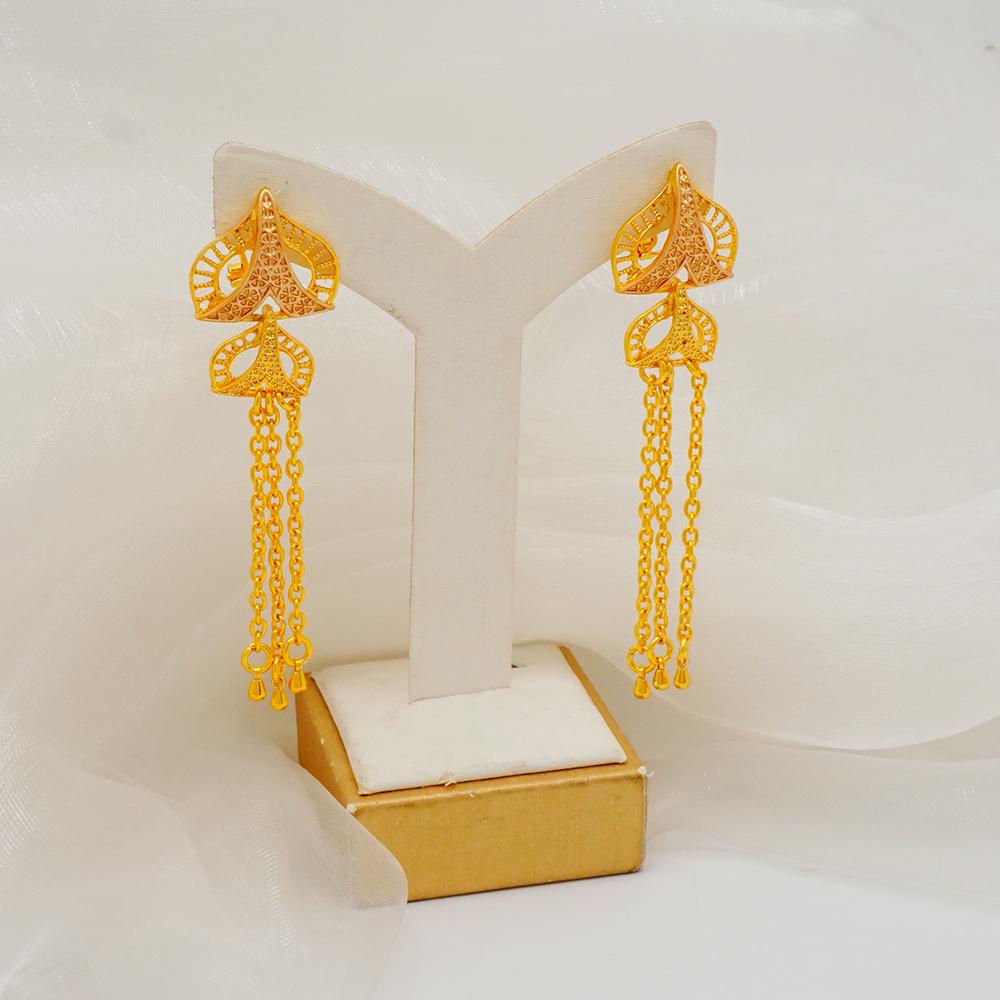 Trendy Nigerian Dubai Gold Color Jewelry Set For Women Tassel Long Chain Bridal Long Necklace Bracelet Earring Ring Wedding Sets