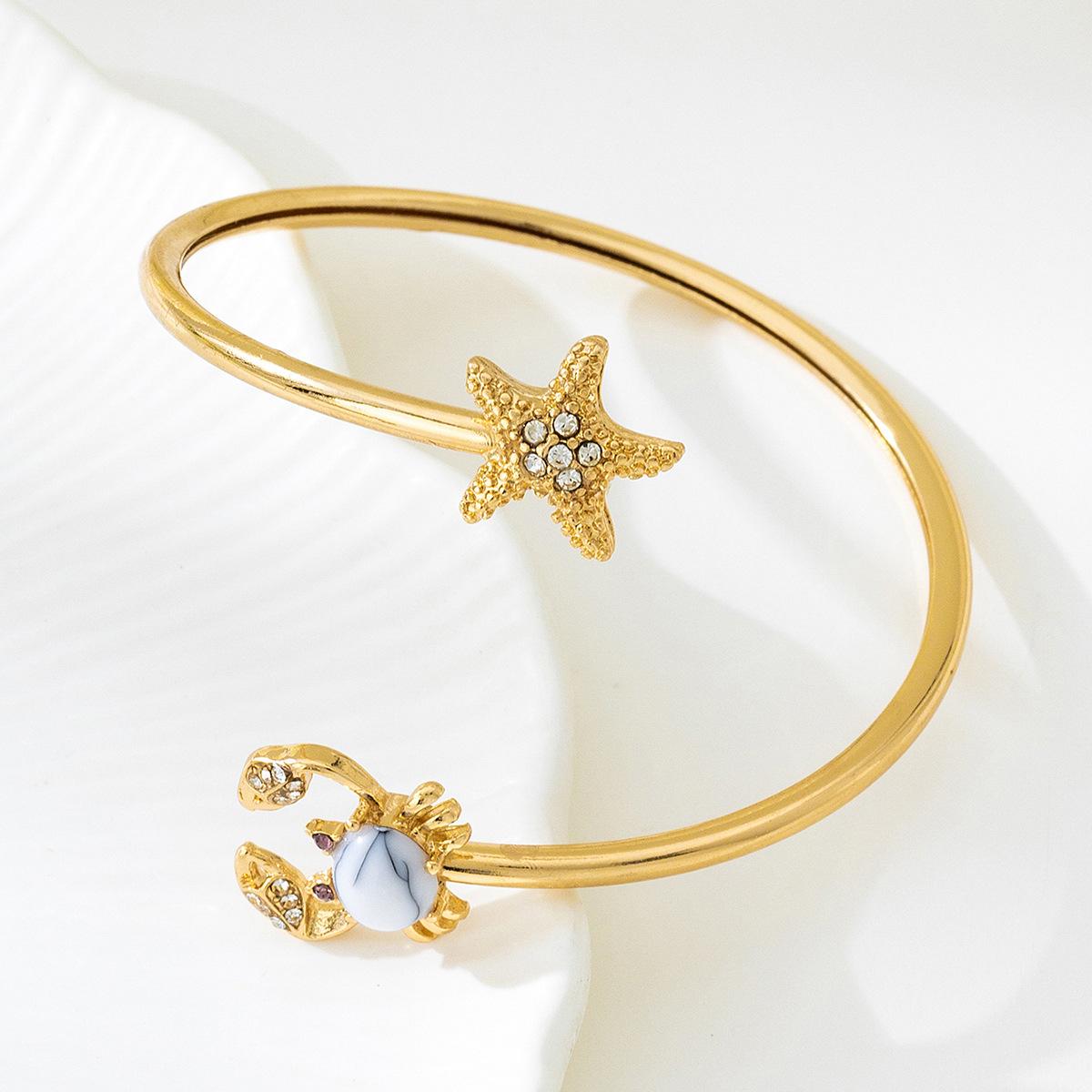 

Single summer ocean wind inlaid synthetic zircon starfish turtle crab opening adjustable bracelet daily leisure