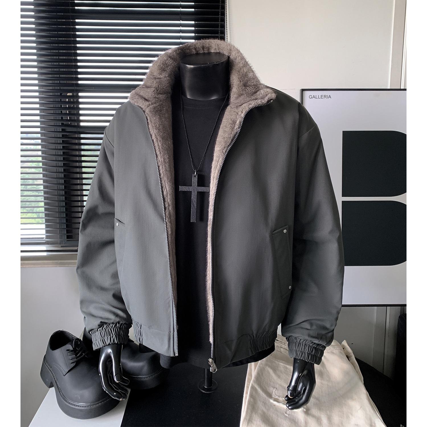 

Men s Thickened Cotton Jacket - Winter Silver Blue, Two-Sided Wash with Fishbone & Mountain Eagle Pattern, Plus Velvet for Extra Warmth. L