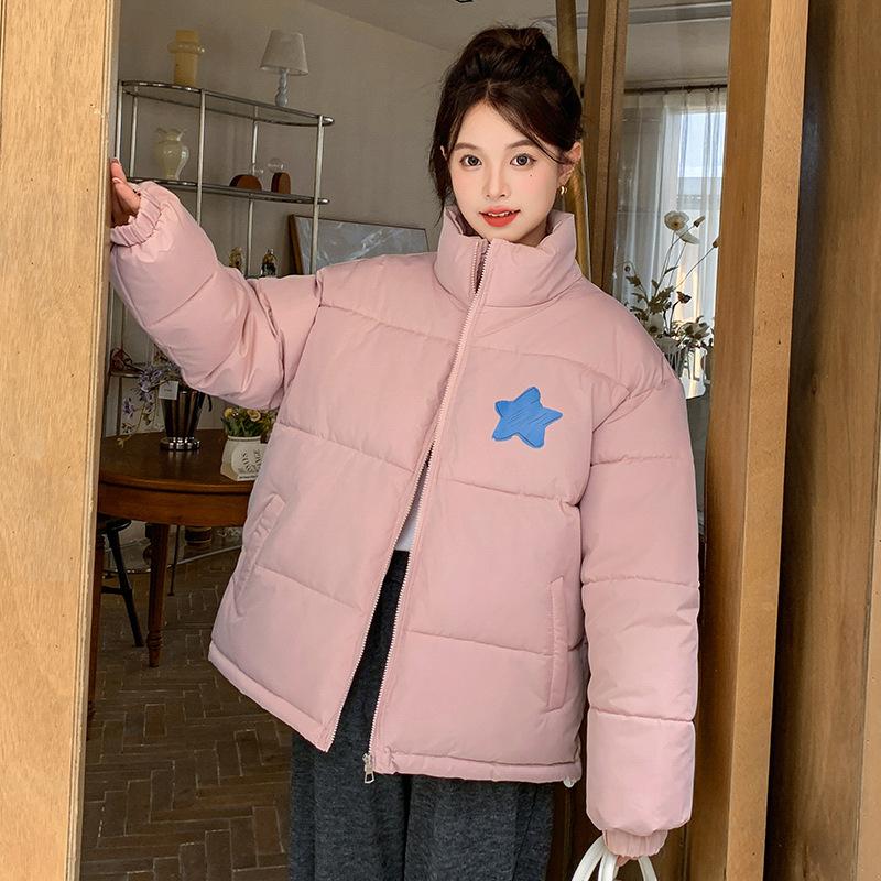 Winter down cotton clothes short new small bread clothes thickened loose color matching stand-up collar jacket