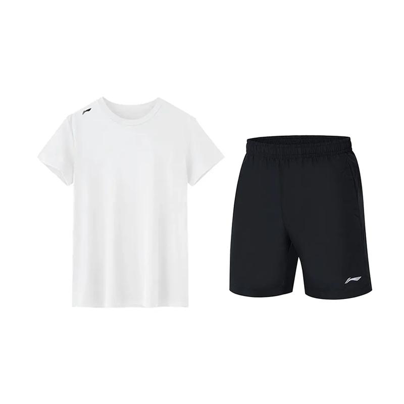 

Li-Ning Versatile Loose Fit Solid Color Short Sleeve Logo Quick Dry Five Point Shorts Casual Sports Set Unisex Sets ATSV597-1+YKST119-1 S