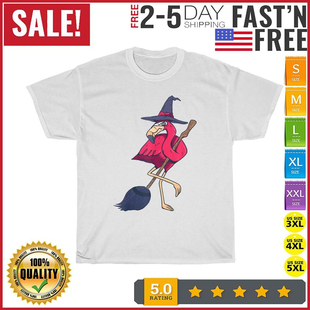 Flamingo Halloween Witch Funny Costume Vintage T Shirt Men Women Fashion NEW