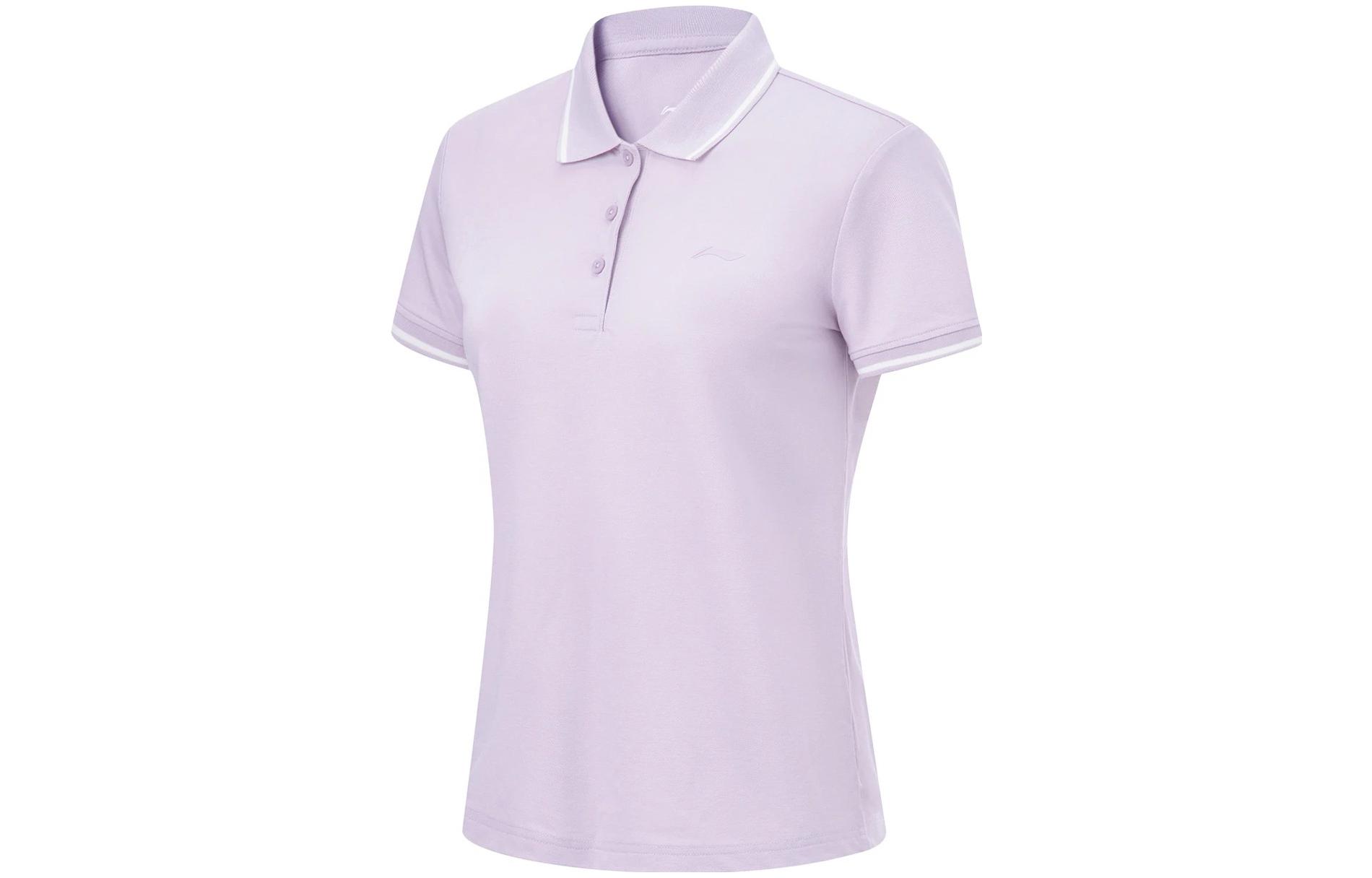 Li Ning Fitness Series Polo Shirts Women s Silk Purple Polo Collar Moderate Straight Fit APLT114-3 S