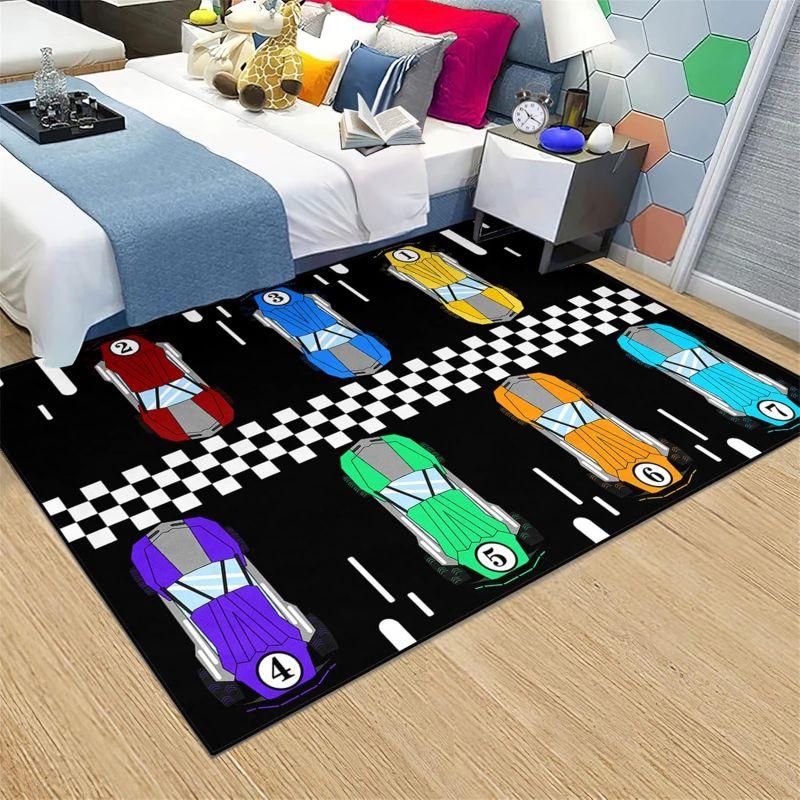 Teppich mit Bauauto-Aufdruck, waschbarer Teppich für Kinderzimmer, Schlafzimmer, Wohnzimmer, Küche, Eingangsmatte, rutschfeste Flanellmatten