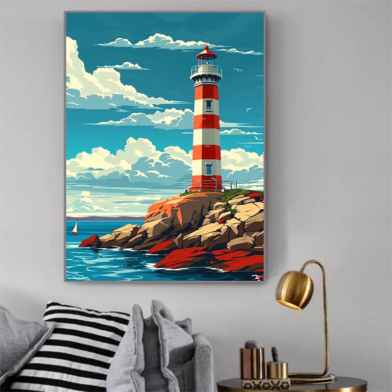 5d DIY Diamond Painting Cross Stitch Lighthouse Scenery Diamond Embroidery Mosaic Full Round Drill Home Decor