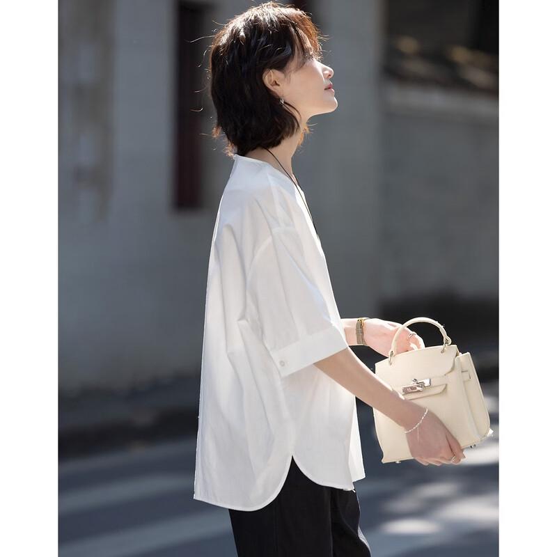 Demana Women's Oxygen Cotton Loose Fit Irregular Hem Blouse