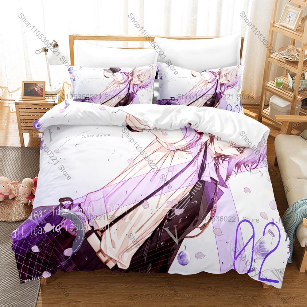 Ichika Aiji Kei Collar x Malice Crime Mystery Print Duvet Cover + 2 Pillowcases Otome Fans 3pcs Bedding Set Anime Kawaii