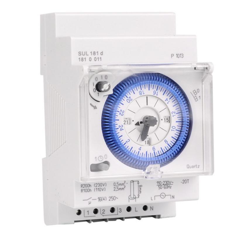 220V AC Analog 24 Saatlik Mekanik Zamanlayıcı Anahtar 15 Dakika Aralık Quartz Zaman Kontrol Cihazı DIN Raylı Zamanlayıcılar SUL181d 16A 230V3