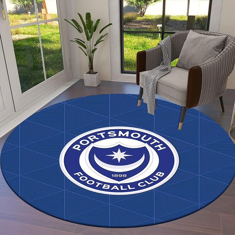 Portsmouth Football Club Round Area Rug,Carpet Rug for Living Room Bedroom Sofa Playroom Decor,Non-slip Floor Mat