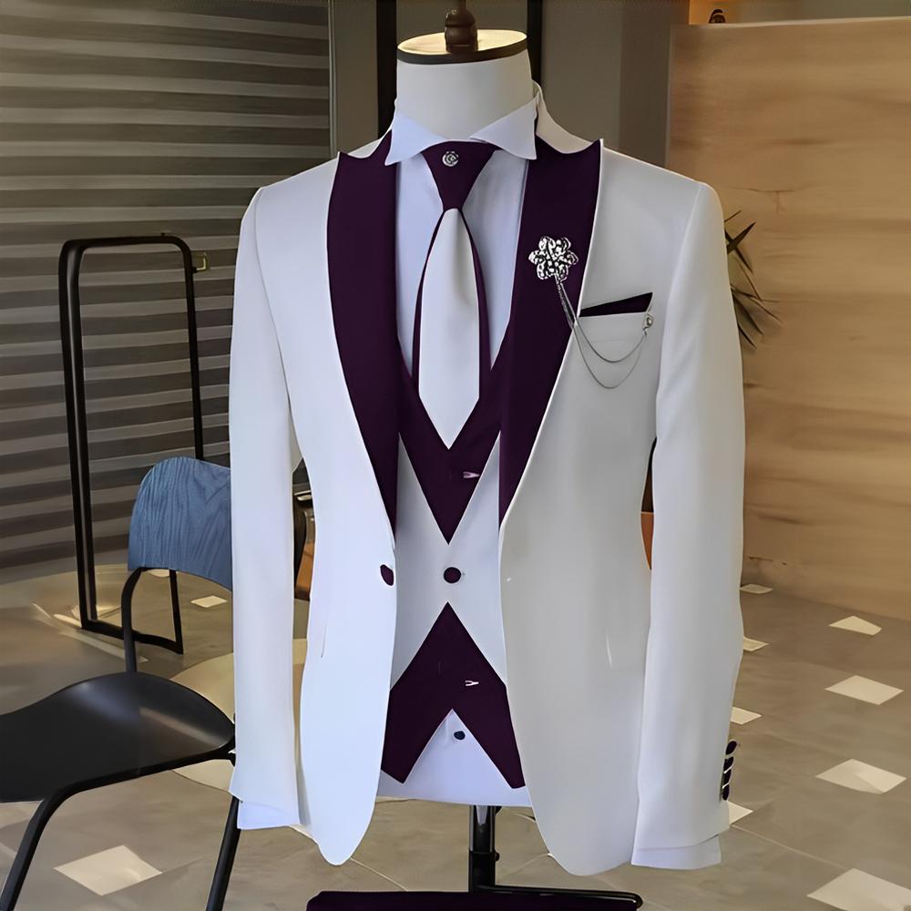 Costume White Men Suits Black Peak Lapel Wedding Tuxedo Terno Masculino Prom Groom 3 Pcs Slim Fit Blazer Sets for Male