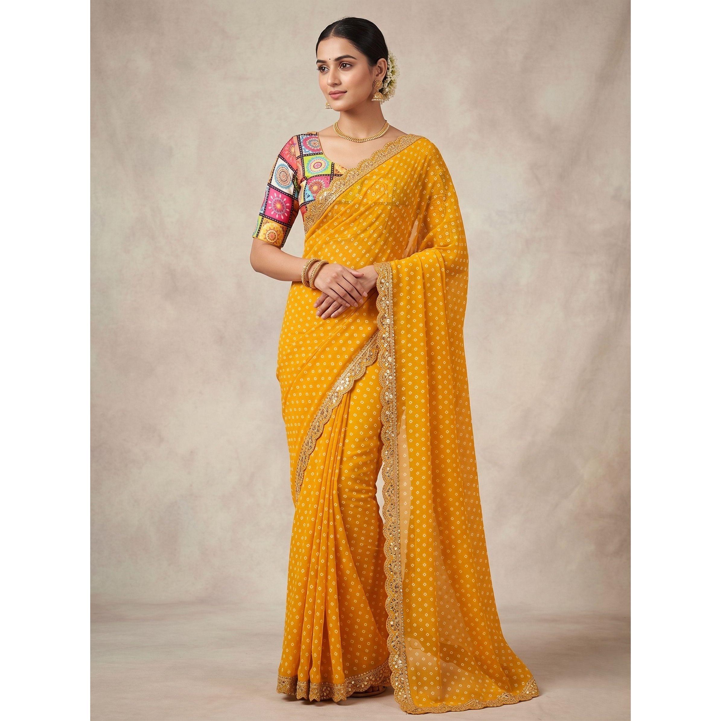 Elegant Soft Georgette Silk Embroidery Saree with Sequins Work