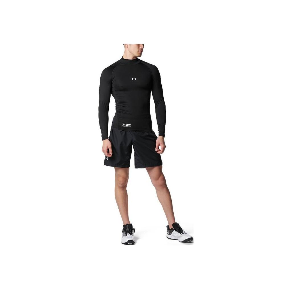 Under Armour Logo Print Mock Neck Slim Fit Long Sleeve T-Shirt Men Tops Black 1358645-001