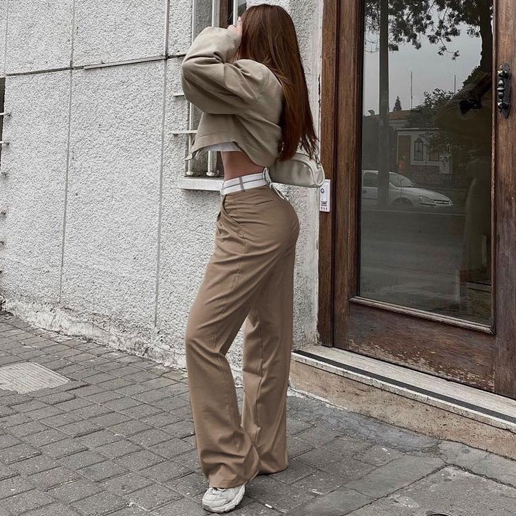 2022 European & American Autumn Slim Solid Color Casual Trousers - Niche Design