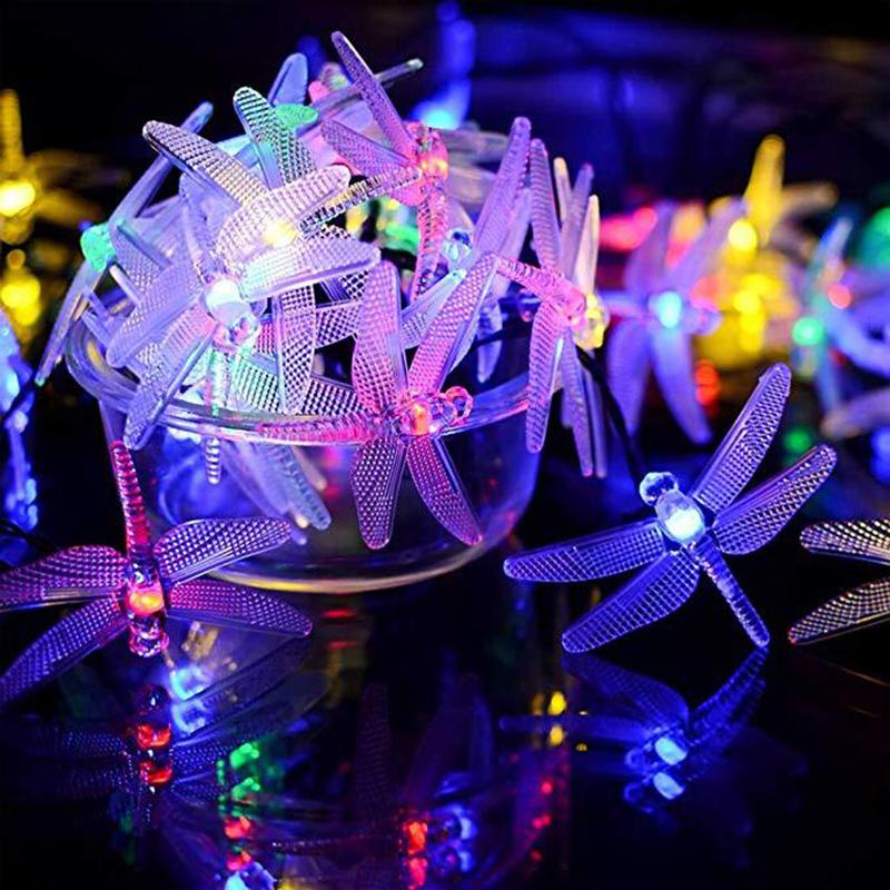 

7M 50LEDs Solar Powered LED Dragonfly String Lights Waterproof Christmas Fairy Lights 8 Mode Garden Decoration Light For Outdoor 5m 20leds