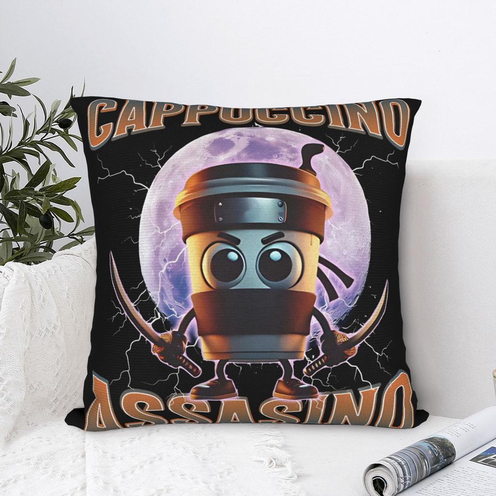 Italian Brainrot Cappuccino Assassino Funny Pillowcase Printed Cushion Cover Decorations Pillow Case Cover Home Square 40X40cm
