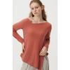 HUIT Linen Slub Asymmetrical Neck Slit Long Sleeve Tee Htwtl4K03T