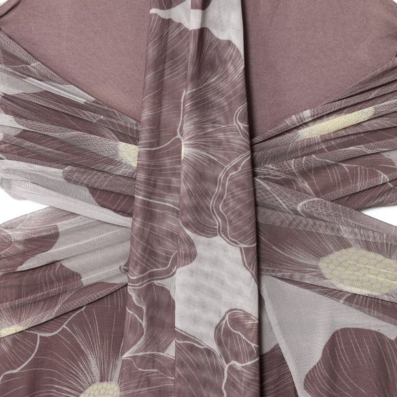 Kaslead New Women Clothes Western Style Fashion Print Hollow Silk Mesh Length Dress 5039145