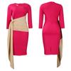 Large Size Women Fashion Patchwork Mid Sleeves Business Dress Ladies Elegant One Piece Skew Collar Sheath Dress