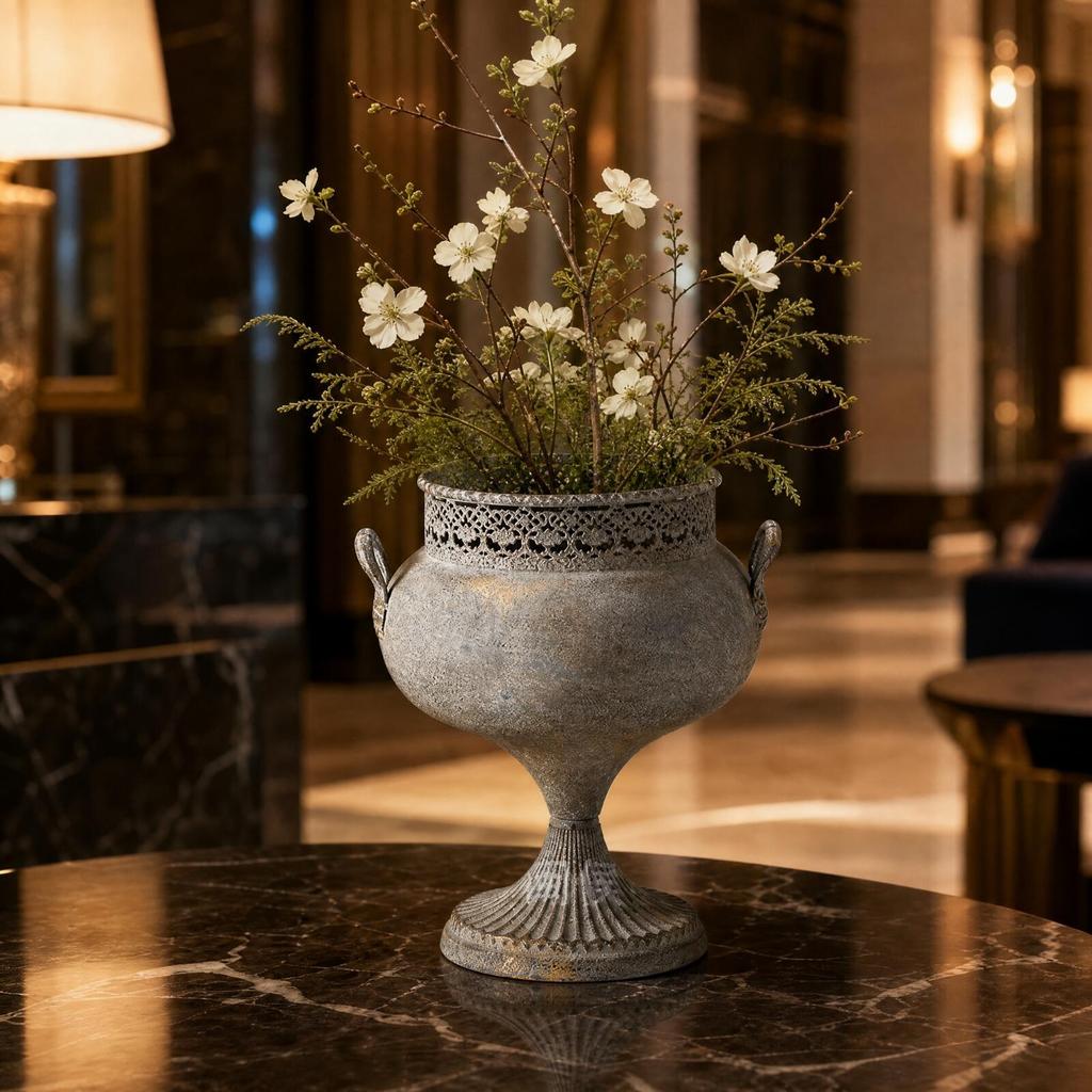 Iron Ornamental Planter Metal Oval with Openwork Rim Ornate for Balcony