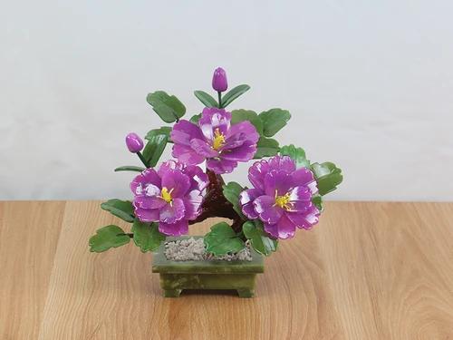 

23X10X21CM Китайский креативный натуральный нефритовый пион цветок бонсай украшение для дома гостиная нефрит резьба по дереву ремесла