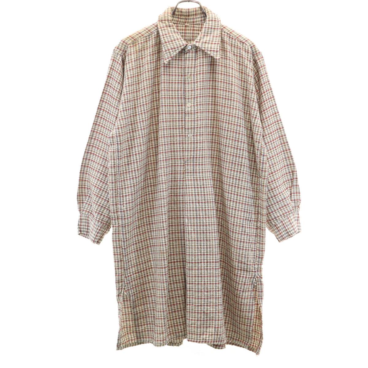 

VINTAGE 40s 50s Triangle gusset vintage euro Check Pattern Long sleeve half button shirt Men s Used