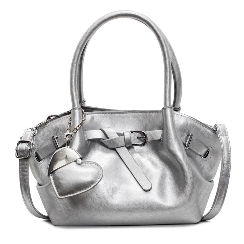 

Корейская плиссированная кожаная сумочка: Весенняя мода 2025 года, Универсальная сумка через плечо и кроссбоди для женщин Without Pendant серебряный