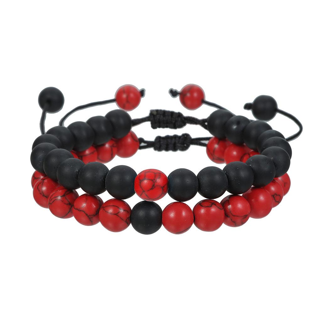 Hot-selling fashion retro black matte turquoise woven bead set bracelet men's adjustable couple bracelet