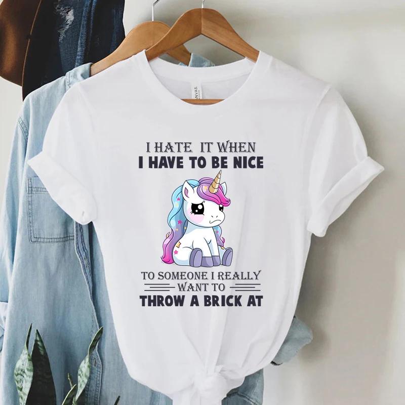 Cute Unicorn Graphic T Shirts Vintage Casual Tees New Fashion Harajuku Womens Clothing Y2k Grunge Tops Ladies Korean Tshirt