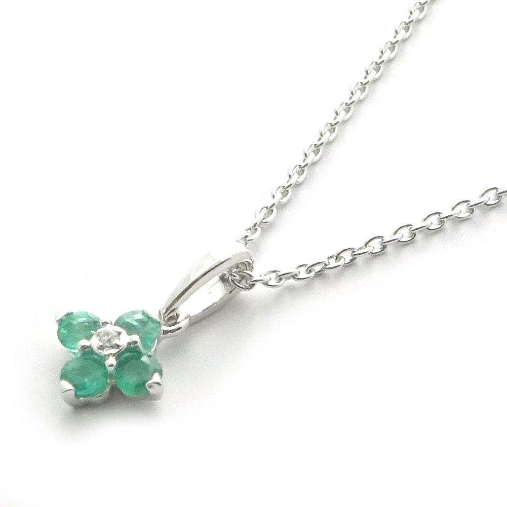 [Your and My Jewelry Box] SV925 Natural Emerald Clover Petite Necklace [May Birthstone] 14003 [Gift Wrapped]
