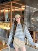 Women's Korean Style Retro Color Block Stripe Knitwear - Soft, Sticky, Round Neck, Loose Fit for Autumn/Winter