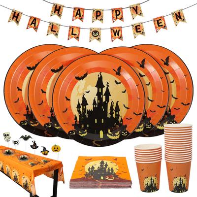 1 Set Halloween Tableware Paper Plates Cup Napkins Cake Decoration Banner Table Cloth Party Decoration Supplies