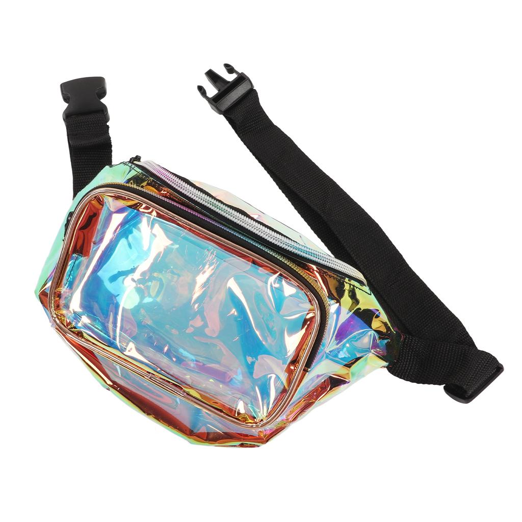 Transparent Iridescent Fanny Pack Shiny Waist Belt Bag with Zipper Waterproof PVC for Travel Party Running Hiking