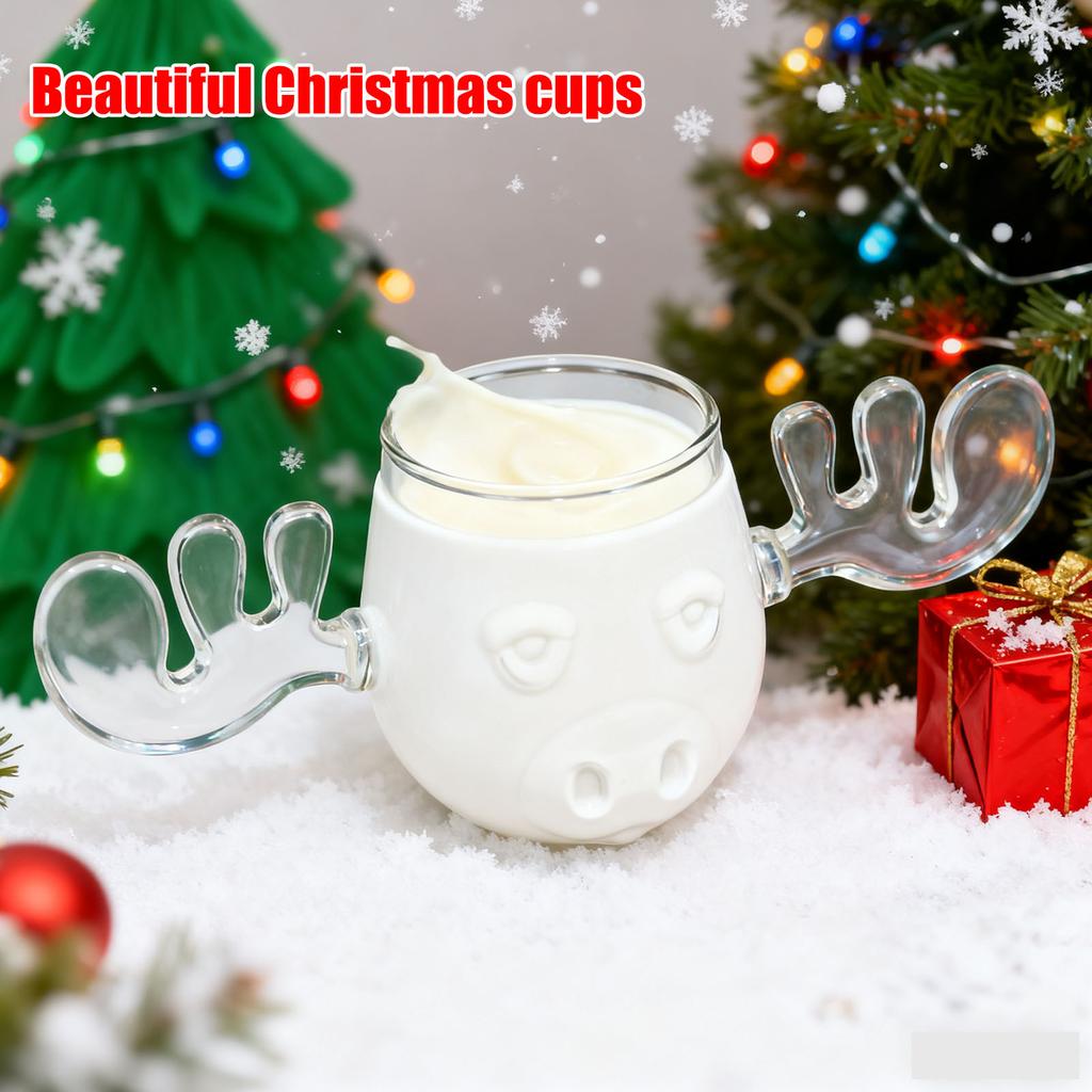 Christmas Sister Transparent High-Borosilicate Glass Cup - Deer-shaped Cup With Antlers - Christmas High-Borosilicate Glass Mug - Transparent - 325ML
