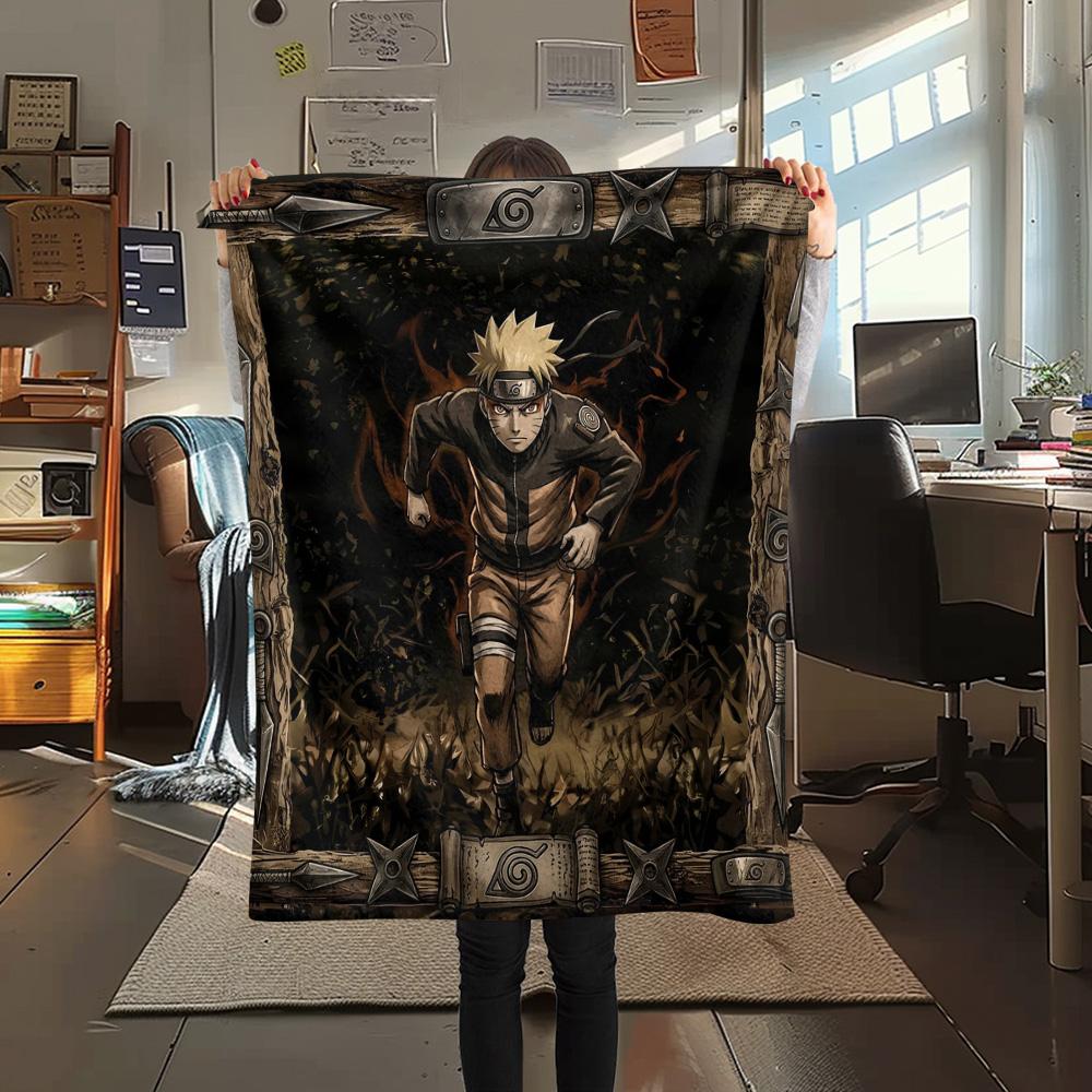 1PC Naruto Fire Determination Patterned Flannel Blanket Suitable For All Seasons For Home Decor Warmth And Comfort Gifts Holiday Present