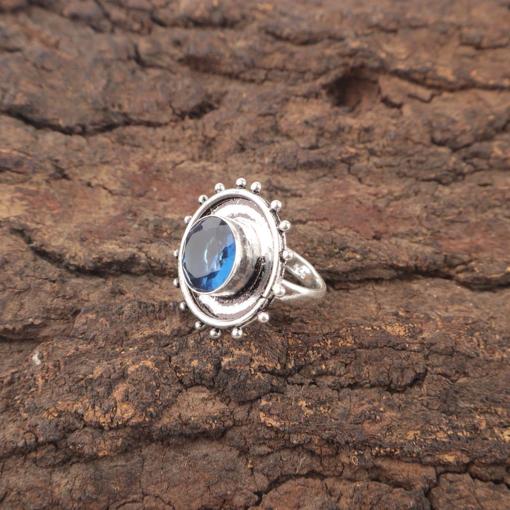 Natural London Blue Topaz Daughter Gift Cocktail Unique Ring 925 Sterling Silver RR-49-14