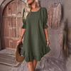 2025 Spring/Summer Women's Retro Cotton-Linen Mid-Sleeve Loose Swing Dress