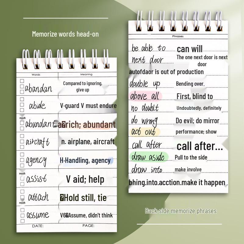 Kaba Bear Portable Mini English Vocabulary Notebook Memory Book for Exam Prep and School, Birthday Gift, Japanese Style