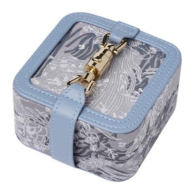 Vintage Style Embroidered Jewelry Box In Blue  Pink with Removable Tray, Large Capacity Storage for Earrings, Necklaces, Rings Faux Leather Covered