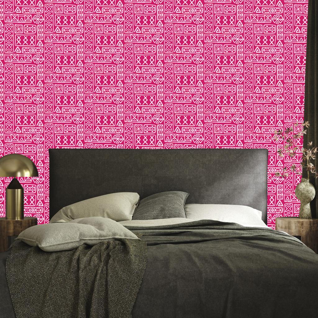 Polynesian Geometric Pattern Wallpaper Powder Pink and Purple 50x1000