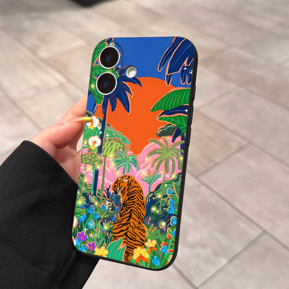Kolorowy Abstrakcyjny Tygrys Lampart Wąż Tropikalna Dżungla Etui Na Telefon Dla Iphone 17 16 15 16e 14 13 12 11 Pro Max Plus Etui Pokrowiec